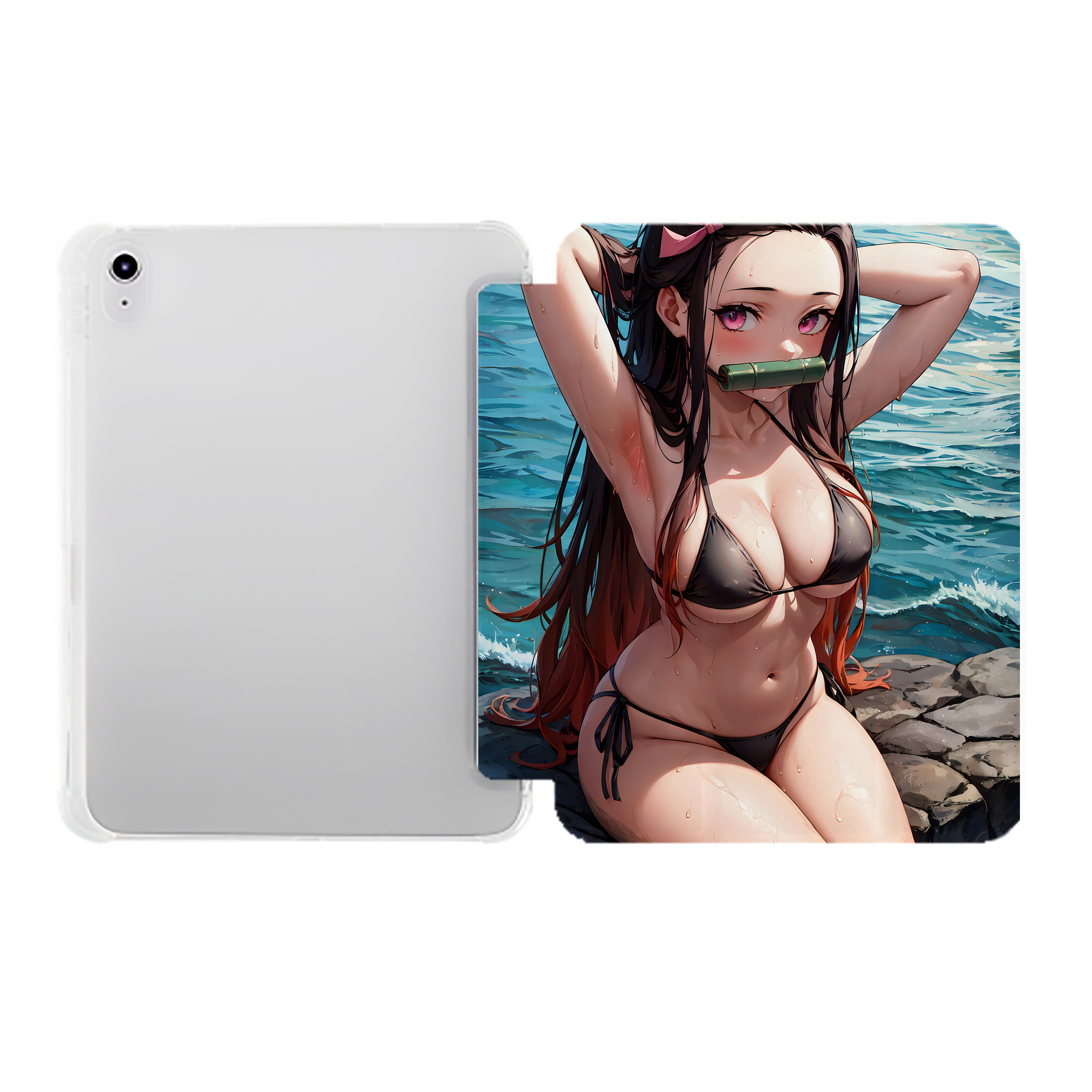 （画像用） 鬼滅の刃（きめつのやいば）竈門 禰󠄀豆子／かまど ねずこ Kamado Nezuko IPad ケース ペン収納付き 三つ折りスタンド PUレザー×シリコン 対応機種9.5/10.5/10.9インチ